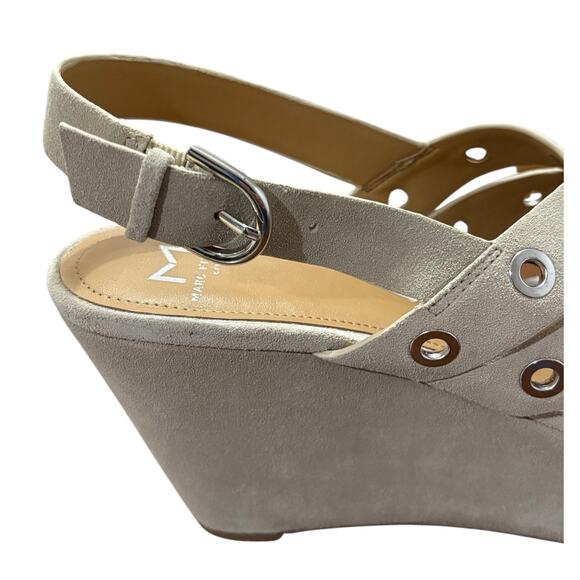 Marc Fisher‎ Bloom Grommet Light Natural Suede Wedge Slingback Sandals Size 7.5 - Picture 7 of 11